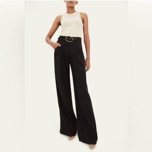 Veronica Beard Rimini gold Belted Wide leg mid waist Linen Pants Black 10